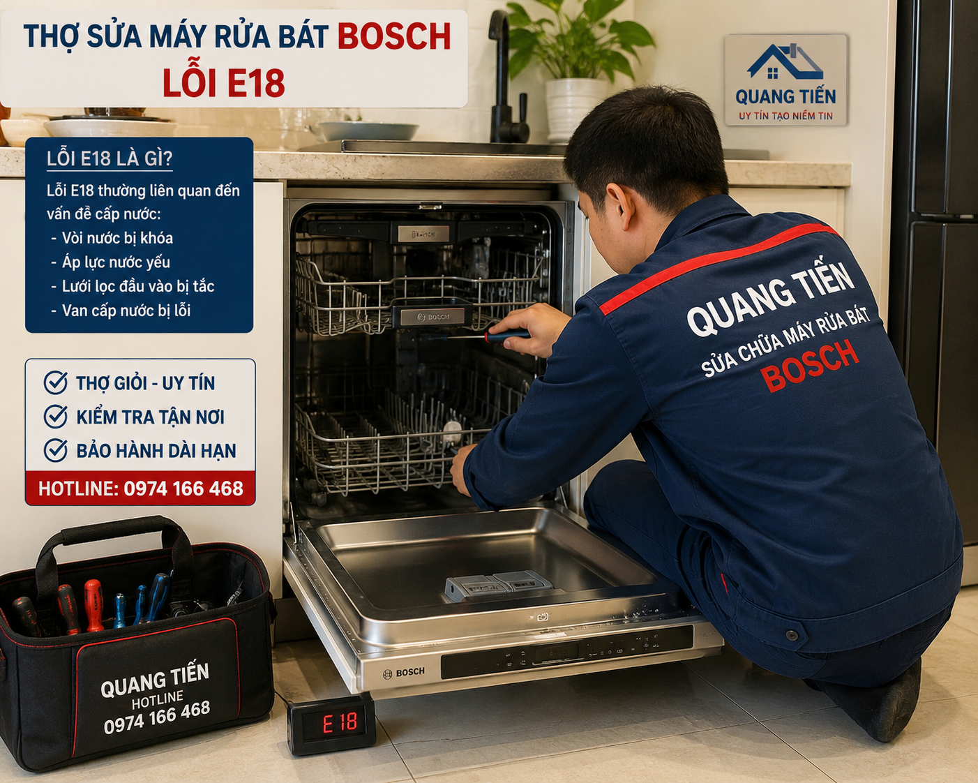 Sửa máy rửa bát Bosch báo lỗi E18